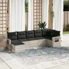   vidaXL 7 részes világosszürke polyrattan kerti ülőgarnitúra párnákkal