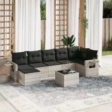   vidaXL 8 részes világosszürke polyrattan kerti ülőgarnitúra párnával