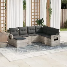   vidaXL 7 részes világosszürke polyrattan kerti ülőgarnitúra párnákkal