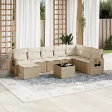   vidaXL 9 részes bézs polyrattan kerti ülőgarnitúra párnákkal