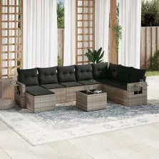   vidaXL 9 részes világosszürke polyrattan kerti ülőgarnitúra párnával