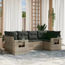   vidaXL 6 részes világosszürke polyrattan kerti ülőgarnitúra párnákkal