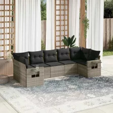   vidaXL 7 részes világosszürke polyrattan kerti ülőgarnitúra párnákkal