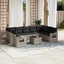   vidaXL 10 részes világosszürke polyrattan kerti ülőgarnitúra párnákkal
