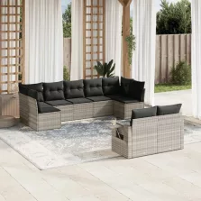   vidaXL 9 részes világosszürke polyrattan kerti ülőgarnitúra párnával