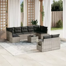   vidaXL 10 részes világosszürke polyrattan kerti ülőgarnitúra párnákkal
