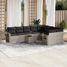   vidaXL 10 részes világosszürke polyrattan kerti ülőgarnitúra párnákkal