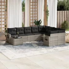   vidaXL 10 részes világosszürke polyrattan kerti ülőgarnitúra párnákkal