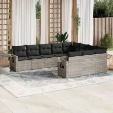   vidaXL 10 részes világosszürke polyrattan kerti ülőgarnitúra párnákkal