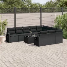   vidaXL 11 részes fekete polyrattan kerti ülőgarnitúra párnákkal
