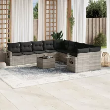   vidaXL 11 részes világosszürke polyrattan kerti ülőgarnitúra párnákkal