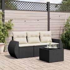  vidaXL 4 részes fekete polyrattan kerti ülőgarnitúra párnákkal