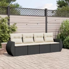   vidaXL 4 részes fekete polyrattan kerti ülőgarnitúra párnákkal