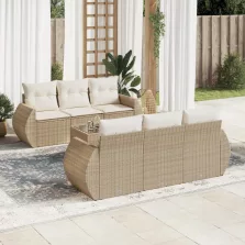   vidaXL 7 részes bézs polyrattan kerti ülőgarnitúra párnákkal