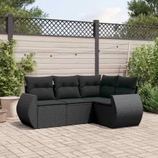   vidaXL 4 részes fekete polyrattan kerti ülőgarnitúra párnákkal