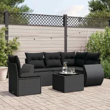   vidaXL 6 részes fekete polyrattan kerti ülőgarnitúra párnákkal