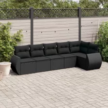   vidaXL 6 részes fekete polyrattan kerti ülőgarnitúra párnákkal