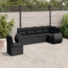   vidaXL 6 részes fekete polyrattan kerti ülőgarnitúra párnákkal
