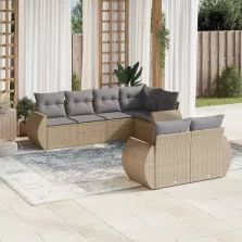   vidaXL 7 részes bézs polyrattan kerti ülőgarnitúra párnákkal