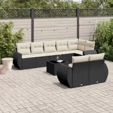   vidaXL 9 részes fekete polyrattan kerti ülőgarnitúra párnákkal