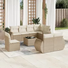   vidaXL 9 részes bézs polyrattan kerti ülőgarnitúra párnákkal