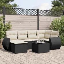   vidaXL 7 részes fekete polyrattan kerti ülőgarnitúra párnával