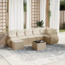   vidaXL 8 részes bézs polyrattan kerti ülőgarnitúra párnával