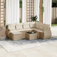   vidaXL 8 részes bézs polyrattan kerti ülőgarnitúra párnával
