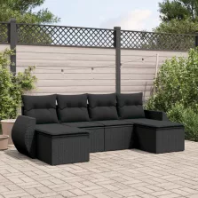  vidaXL 6 részes fekete polyrattan kerti ülőgarnitúra párnákkal