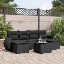   vidaXL 7 részes fekete polyrattan kerti ülőgarnitúra párnával