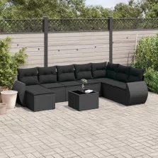   vidaXL 9 részes fekete polyrattan kerti ülőgarnitúra párnákkal