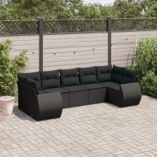   vidaXL 7 részes fekete polyrattan kerti ülőgarnitúra párnával