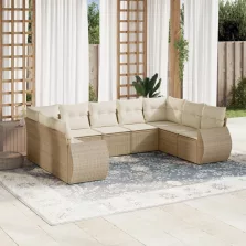  vidaXL 9 részes bézs polyrattan kerti ülőgarnitúra párnákkal