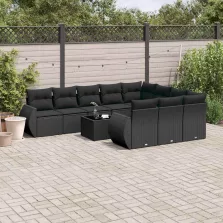   vidaXL 11 részes fekete polyrattan kerti ülőgarnitúra párnákkal
