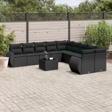   vidaXL 11 részes fekete polyrattan kerti ülőgarnitúra párnákkal