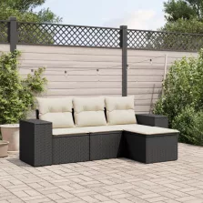   vidaXL 4 részes fekete polyrattan kerti ülőgarnitúra párnákkal