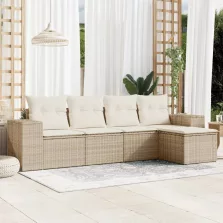   vidaXL 5 részes bézs polyrattan kerti ülőgarnitúra párnákkal