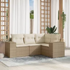   vidaXL 4 részes bézs polyrattan kerti ülőgarnitúra párnákkal