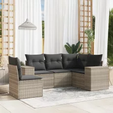   vidaXL 5 részes világosszürke polyrattan kerti ülőgarnitúra párnákkal