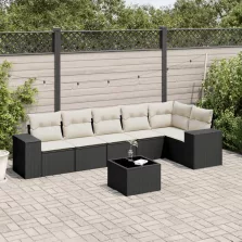   vidaXL 7 részes fekete polyrattan kerti ülőgarnitúra párnával