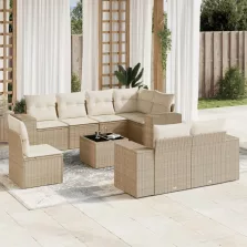   vidaXL 9 részes bézs polyrattan kerti ülőgarnitúra párnákkal