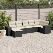   vidaXL 7 részes fekete polyrattan kerti ülőgarnitúra párnával