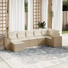  vidaXL 7 részes bézs polyrattan kerti ülőgarnitúra párnákkal