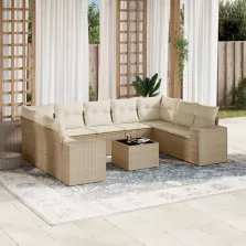   vidaXL 10 részes bézs polyrattan kerti ülőgarnitúra párnával