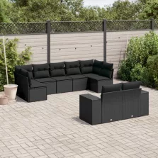   vidaXL 9 részes fekete polyrattan kerti ülőgarnitúra párnákkal