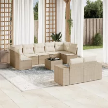   vidaXL 10 részes bézs polyrattan kerti ülőgarnitúra párnával