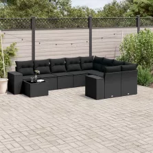   vidaXL 10 részes fekete polyrattan kerti ülőgarnitúra párnákkal