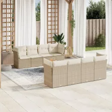   vidaXL 9 részes bézs polyrattan kerti ülőgarnitúra párnákkal