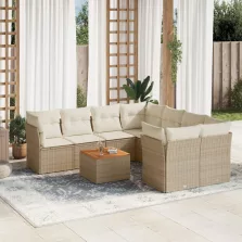   vidaXL 9 részes bézs polyrattan kerti ülőgarnitúra párnákkal