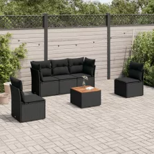   vidaXL 6 részes fekete polyrattan kerti ülőgarnitúra párnákkal